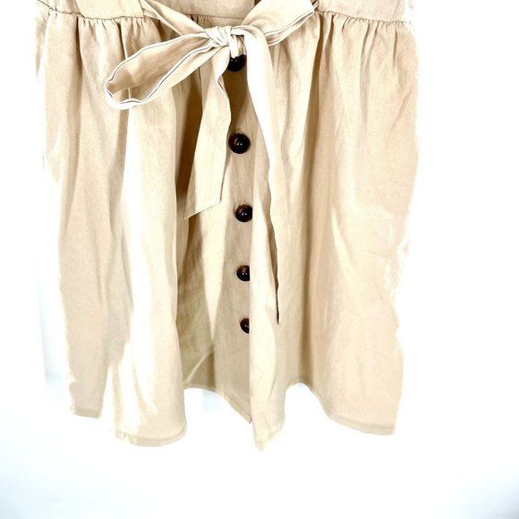 NWT Simplee Women's Medium Dress Tan Safari V Neck Short Sleeve Button Down Fron - Picture 3 of 5